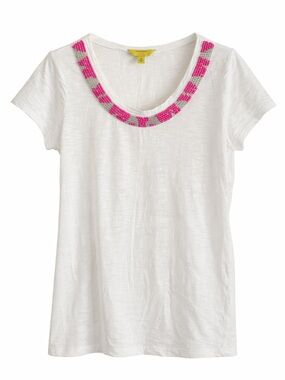 Banana Republic Milly Collection Beaded Neck Top White Pink Medium